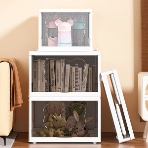 Folding clamshell storage plastic stackable box