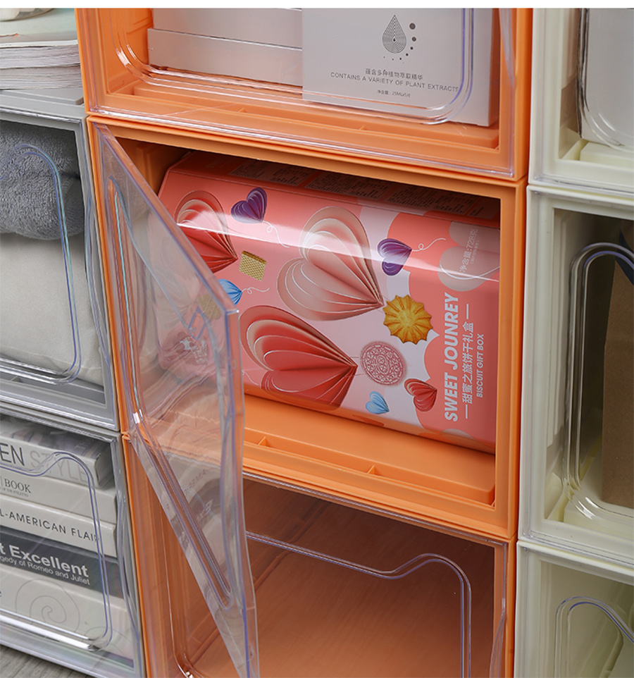 Multilayer storage plastic transparent stackable cabinet (11)